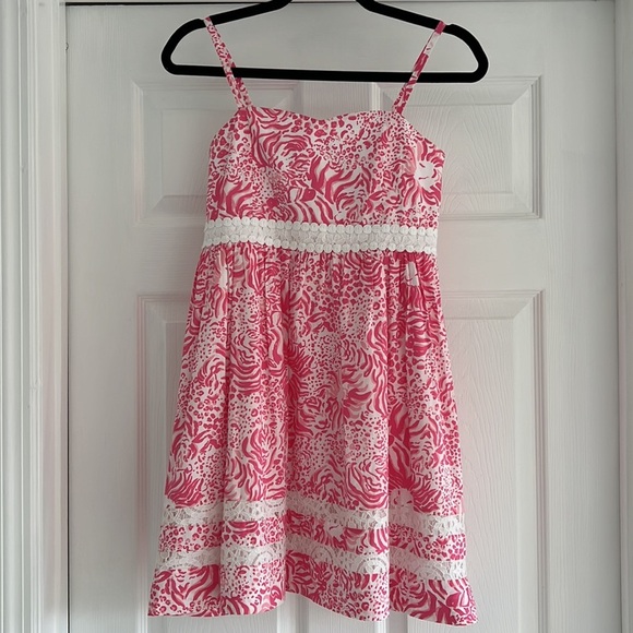 LILLY PULITZER Girls Pink Dress Lace Trim Sweetheart Neckline 14 - Picture 4 of 13